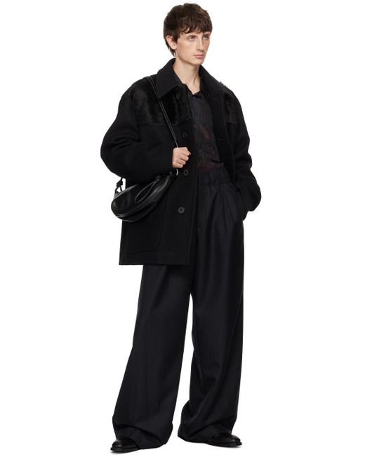 Dries Van Noten Black Paneled Coat for men