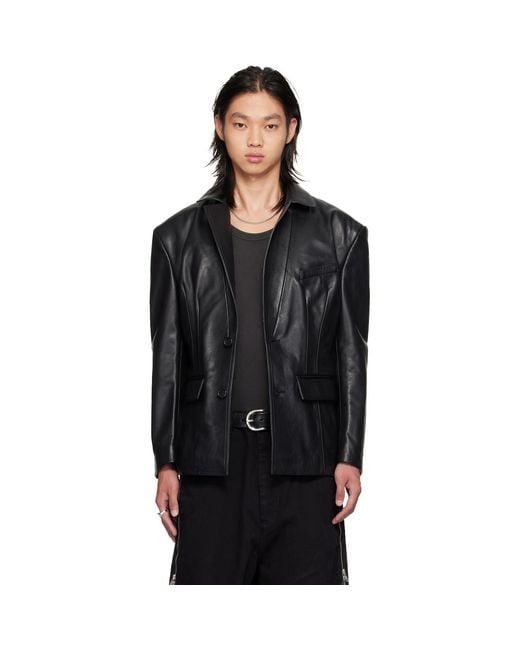 Lu'u Dan Black Cinched Leather Blazer for men