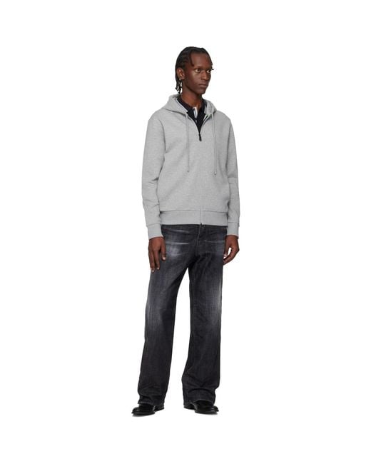 Boss Gray Stretch Cotton Logo Detail Zip-Up Hoodie for men