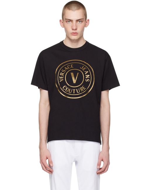 T-shirt noir à logo circulaire Versace pour homme en coloris Black