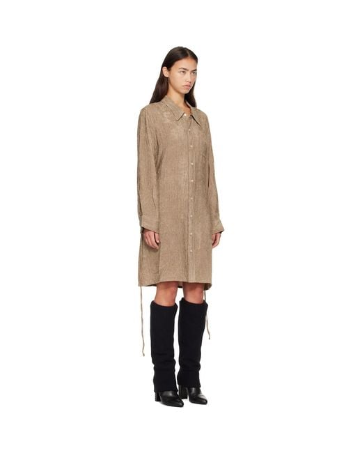 R13 Natural Khaki Drop Neck Shirt Midi Dress