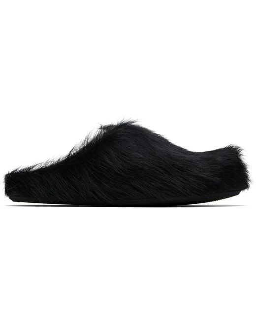 Marni Black Long Hair Calfskin Fussbett Sabot Loafers