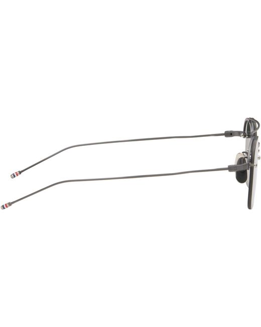 Thom Browne Gray Titanium Semi Rimless Pilot Sunglasses for men