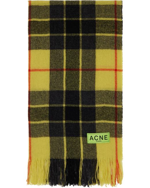 Acne Multicolor Yellow & Black Check Fringe Scarf for men