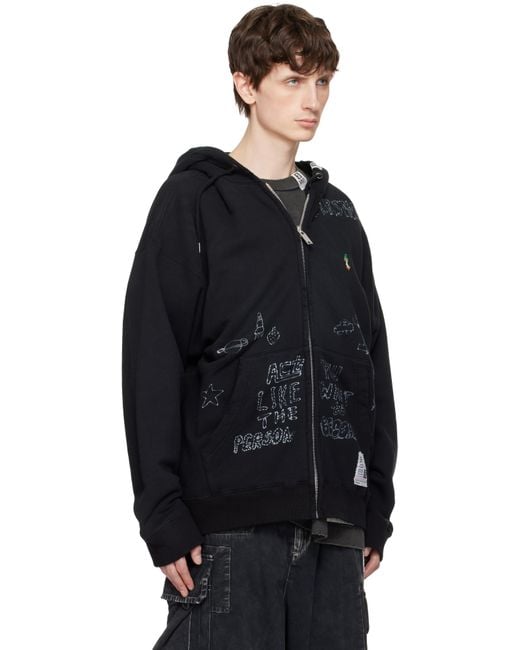 Maison Mihara Yasuhiro Blue Distressed Graffiti Print Zip-Up Hoodie for men