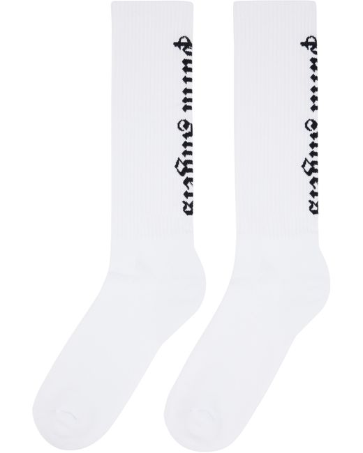 メンズ Palm Angels ホワイト Gothic Logo ソックス White