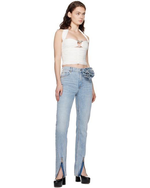 Area Blue Flower Corsage Ankle Zip Jeans