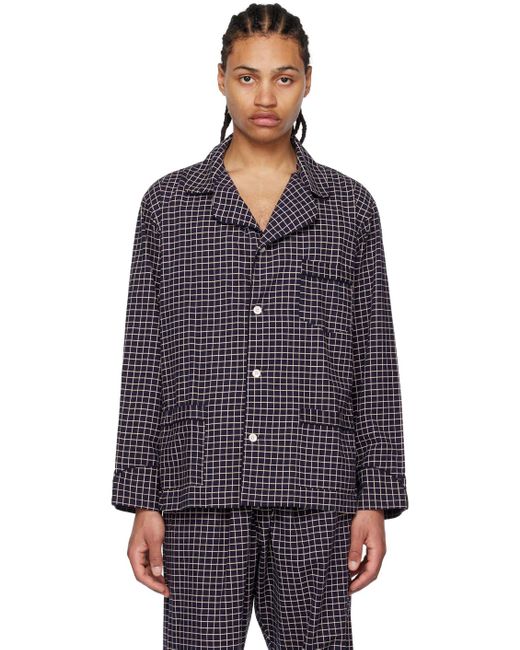 Bode Blue Navy Grid Pyjama Shirt for men