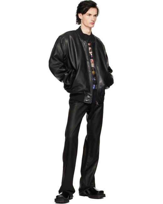 メンズ DIESEL ブラック L-Khan レザー ボンバージャケット Black