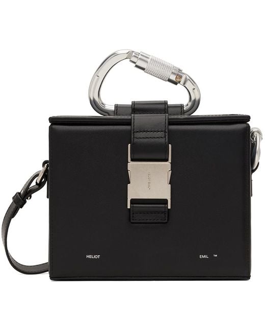 HELIOT EMIL Black Leather Carabiner Box Bag for men