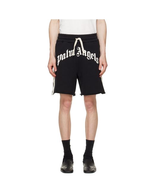 Palm Angels Black Curved Logo Track Sweat Shorts for men