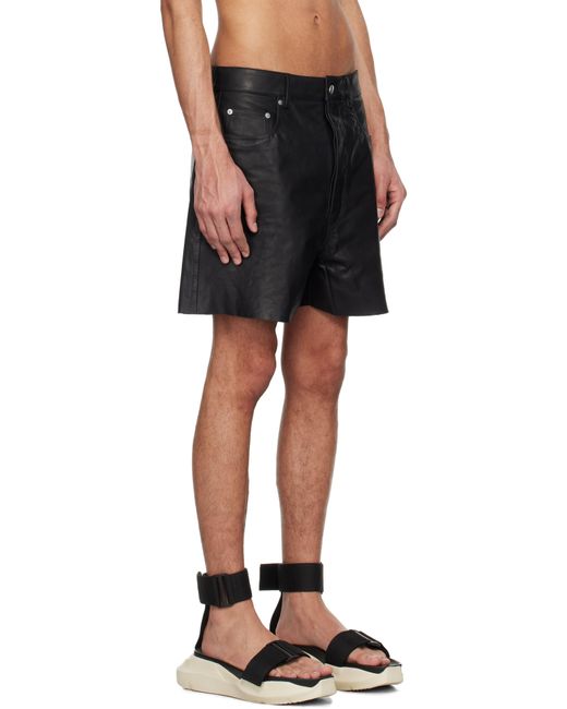 Rick Owens Black Hollywood Geth Leather Shorts for men