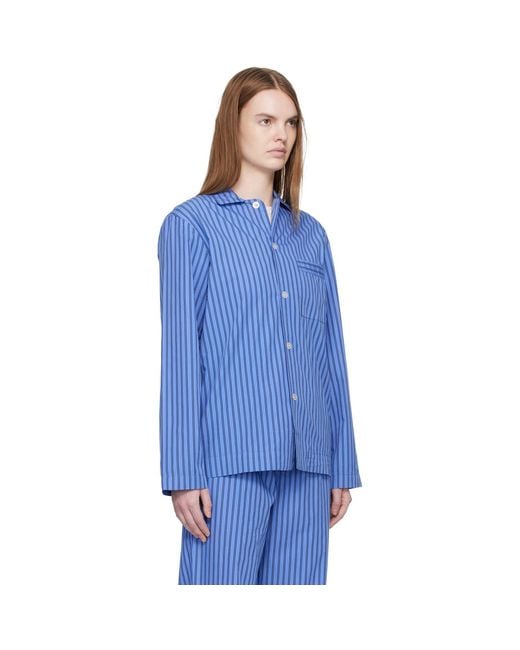 Tekla Blue Poplin Long-Sleeved Pyjama Shirt