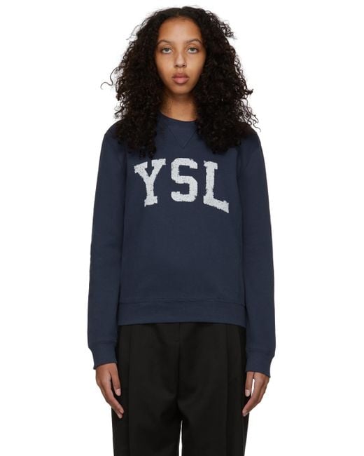 Saint Laurent Cotton Navy 'ysl' Sweater in Blue Lyst