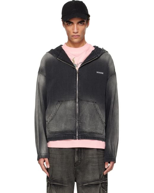 we11done Black Zip-Up Thin Denim Hoodie for men