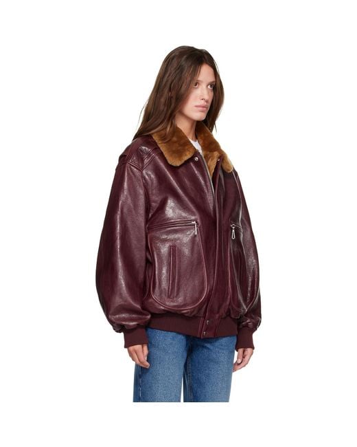 Rabanne Burgundy Textured Leather Bomber Jacket