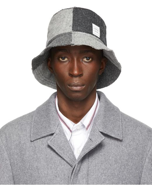 Thom Browne Grey Shetland Wool Quarter-split Bucket Hat in Gray for Men ...