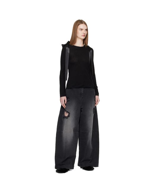 Simone Rocha Black Bow Ribbon Tail Long Sleeve T-Shirt