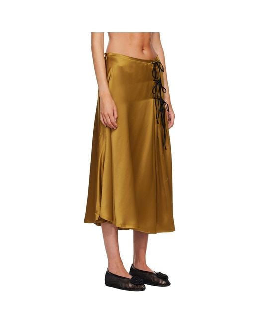 Ganni Brown Khaki Satin Midi Skirt