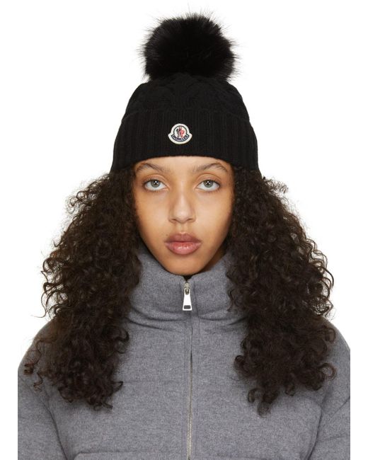 Moncler Wool Faux Fur Pom Pom Beanie in 