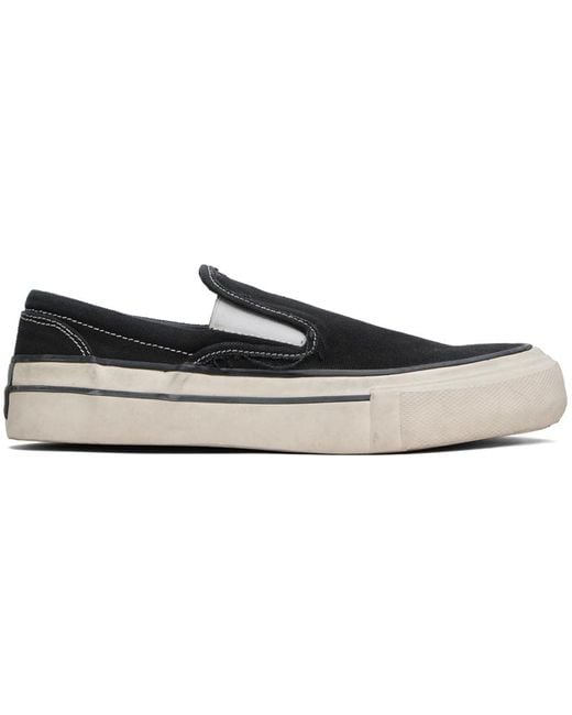 Rhude Black Washed Canvas Slip-on Sneakers for men