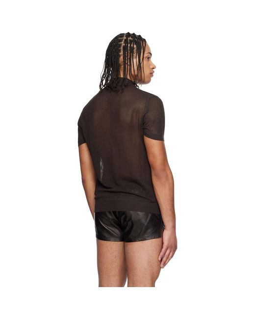 Tom Ford Black Cotton Silk Mesh S/S Buttonless Polo for men
