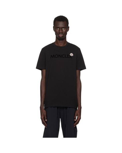 Moncler Black Flocked Logo T-Shirt for men