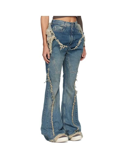 Rick Owens Blue Temple Slivered Bootcut Jeans