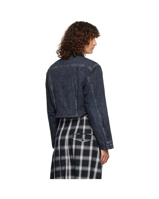 Pushbutton Blue Denim Print Cropped Jacket