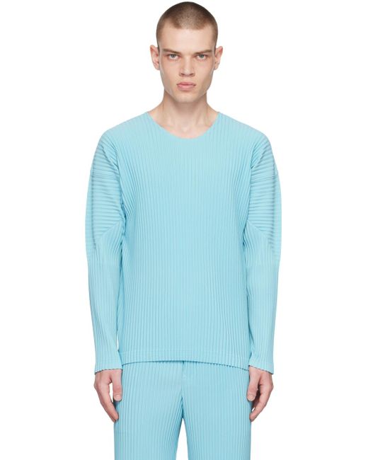 Homme Plissé Issey Miyake Homme Plissé Issey Miyake Blue Color Pleats Long Sleeve T-shirt for men