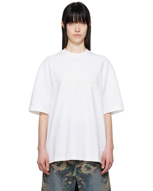 Acne ホワイト リラックスフィット ロゴ Tシャツ White