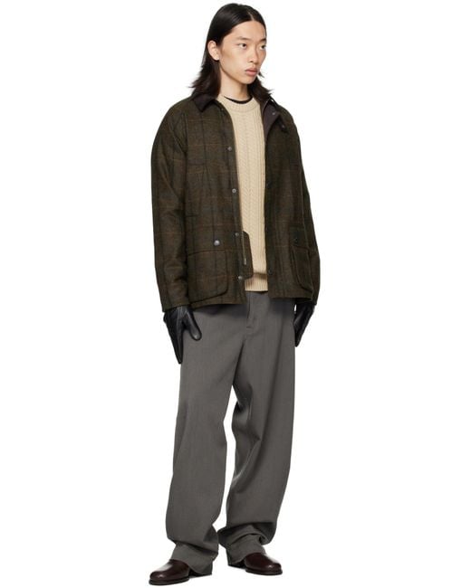 Barbour Black Khaki Bedale Check Wool Jacket for men