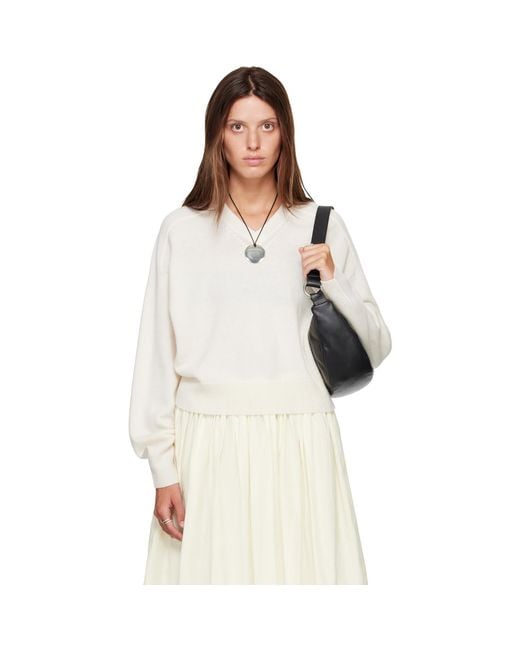 Loulou de Saison White Off- Anzor Lds Cashmere V Neck Sweater