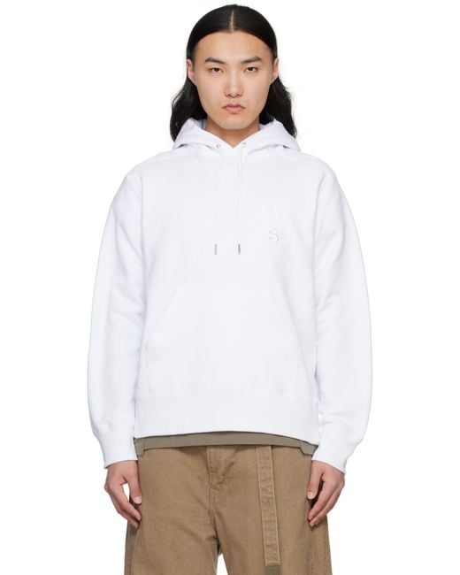 Sacai White Wtaps Edition Flock Print Hoodie for men