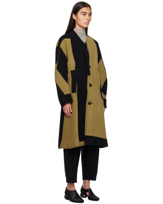 Issey Miyake Black & Beige Paneled Coat for men