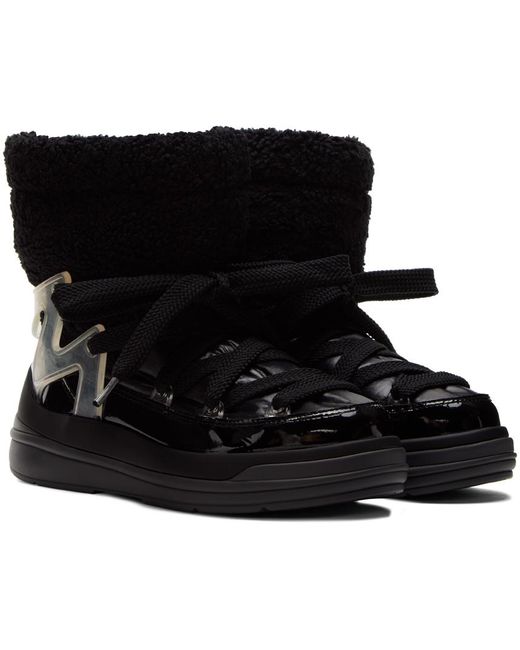 Moncler Black Insolux M Rubber-trimmed Fleece, Shell And Patent-leather Snow Boots