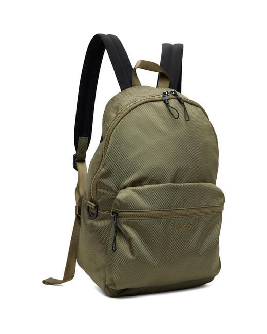 HUGO Green Khaki Embossed-Logo Backpack for men