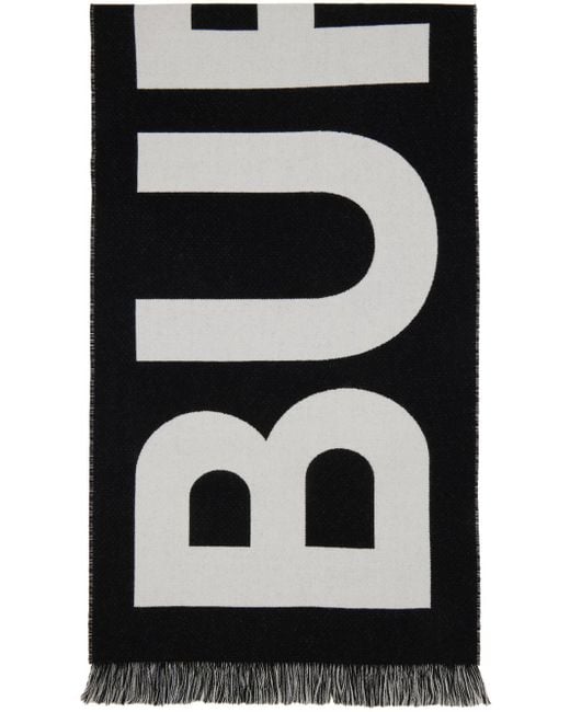 Burberry Black & Gray Logo Wool Jacquard Scarf for men
