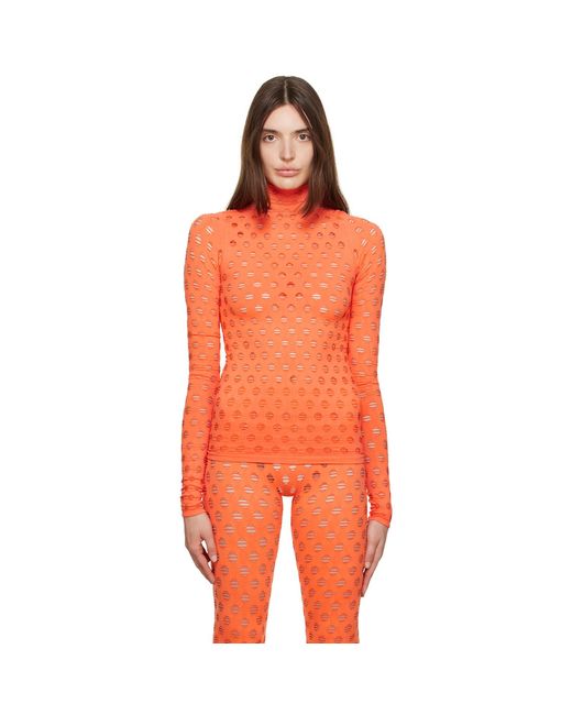 Maisie Wilen Orange Perforated Turtleneck