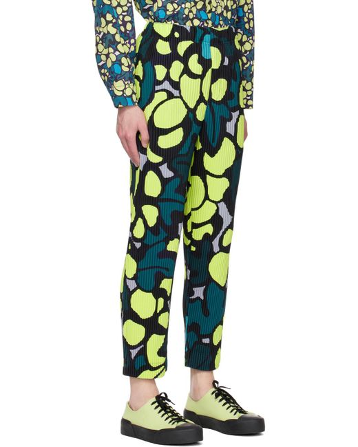 Homme Plissé Issey Miyake Green Homme Plissé Issey Miyake Yellow Printed Trousers for men