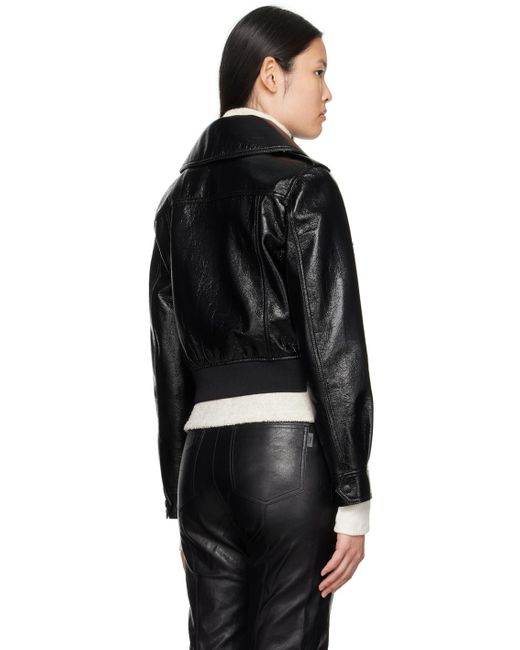 LVIR Black Crinkled Faux-leather Bomber Jacket