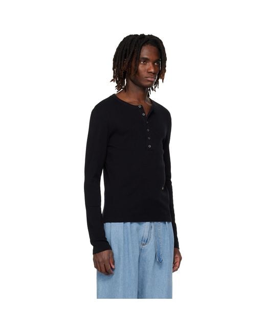 Rhude Black Logo Ls Henley for men