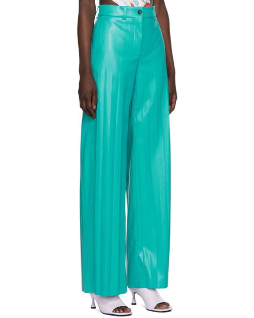 MSGM Blue Pleated Faux-leather Pants