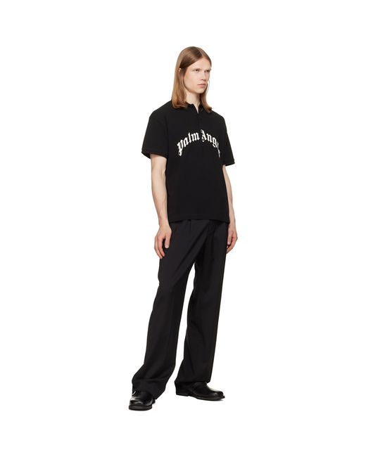 Palm Angels Black Curved Logo Polo for men