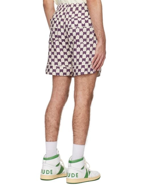 Rhude Red Off-white & Purple Check Shorts for men