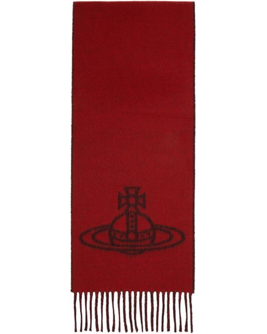 Vivienne Westwood Red & Black Double Face Single Orb Scarf for men