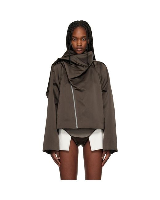 Rick Owens Black Temple Cropped Scarf Flight Jacket