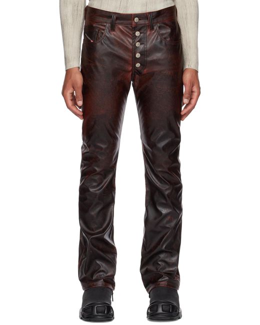 DIESEL Burgundy P-revol Faux-leather Trousers in Black for Men | Lyst