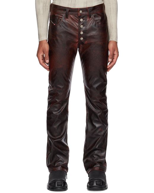 Pantalon p-revol bourgogne en cuir snthétique DIESEL pour homme en coloris Black