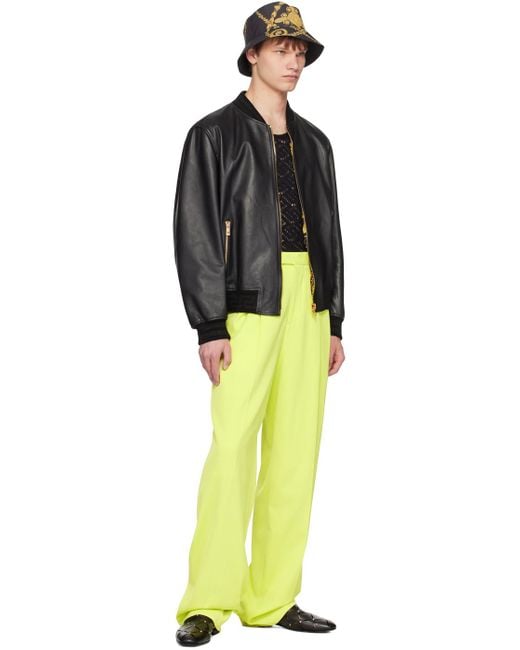 Versace Yellow Green Formal Trousers for men
